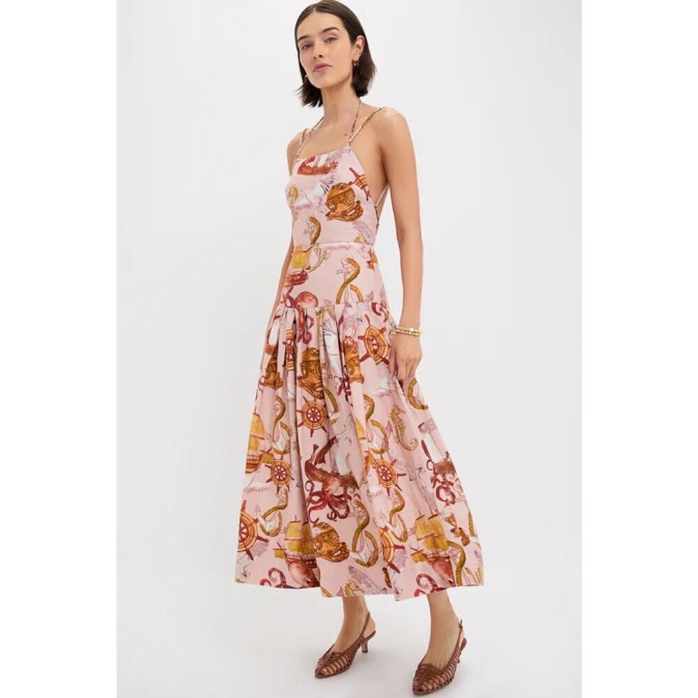 FARM RIO Nautical Wonder Pink Strappy Maxi Dress Size M NWT